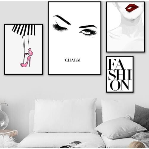Fashion Girl Eyes Brow Lash Lips Heels Wall Art Canvas Painting Nordic Posters And Prints Wall Pictures For Living Room Decor