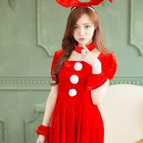 Fashion Charm Red White Sexy Christmas Costumes Dress Headwear Handband Neck Collar 4Pcs/Set Popular Cosplay Party Women