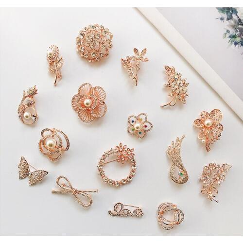 Fashion Jewelry High Quality Vintage Gold Brooch Pins Austria Crystals Imitation Pearl Flower Brooch Wedding Accessories Jewelry