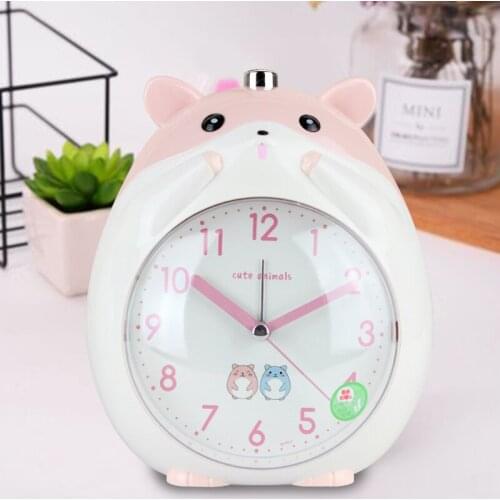 Fashion Cute Cartoon Hamster Double Music Alarm Clock Children Students Bedside Mute Sweeping Snooze Night Light Clock Watch