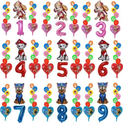 Cartoons Paw patrol Childrens birthday aluminum balloons lovely Dog Number balloons boy girl Birthday party decoration balloons