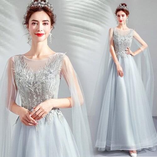 New sweat grey long lady girl women princess prom banquet party ball dress performance gown free shipping