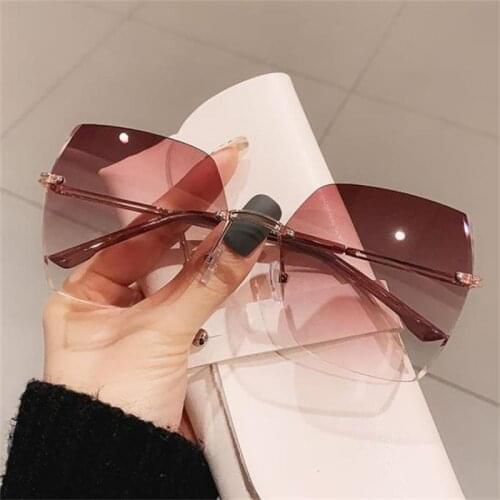 Fashion Rimless Gradient Sun Glasses Ladies Brands Shades Big Brown Square Sunglasses Women Vintage Frameless Glasses Oculos