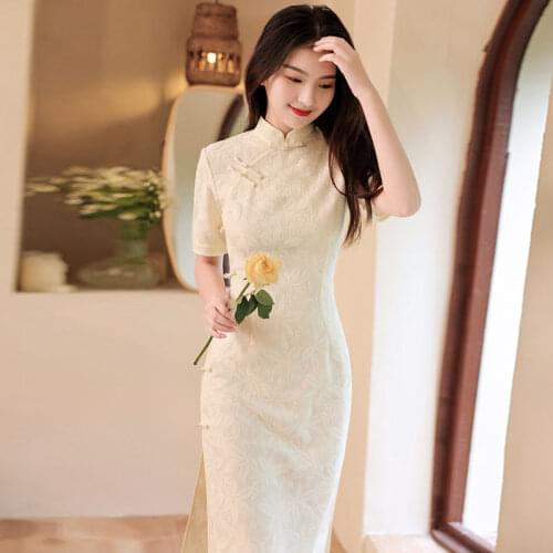 Summer Cheongsam New Young Girl Chinese Style Qipao Retro Dress Medium Long White Sweet Daily Party Dress 2021