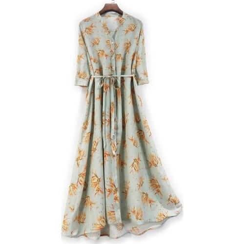 High Quality Shirt Dress Women Summer 2021 100% Silk Dress Female Floral Long Dresses Korean Fashion Vestido De Mujer Pph4814