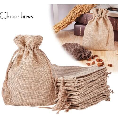 Cheerbows 20pcs Linen Jute Drawstring Cotton Christmas Halloween Gift bags Box Packages for Packaging Wedding Party Candy Bags