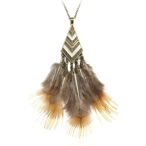 Retro Geometric shape feather sweater Chain Bohemian famous wind necklace Sunflower Oorbellen Nappa Feather Jewelry BOHO gift