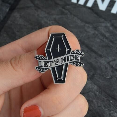 Halloween Party Accessories Punk Dark Black Ouija Moon Dagger Heart Crystal Ball Spells Witches Coffin Enamel Lapel Pin Badge