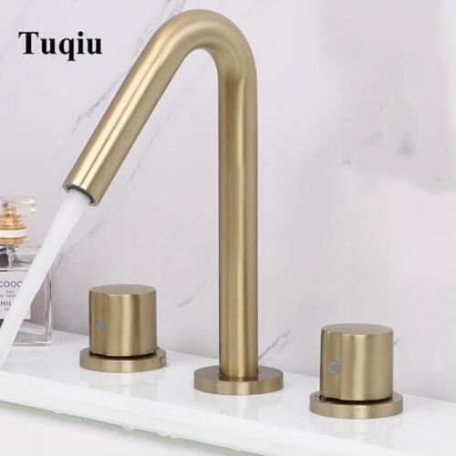 Bathroom Basin Faucet 8 inch Widespread Lavatory Mixer Tap Brass Three Hole Sink tap Brush gold black sink faucet