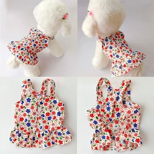 Dogs Cats Floral skirt Pet Clothes Summer Thin Princess Dress Sling Bichon Skirt Dog Dress Puppy Button Flowers Print Clothing