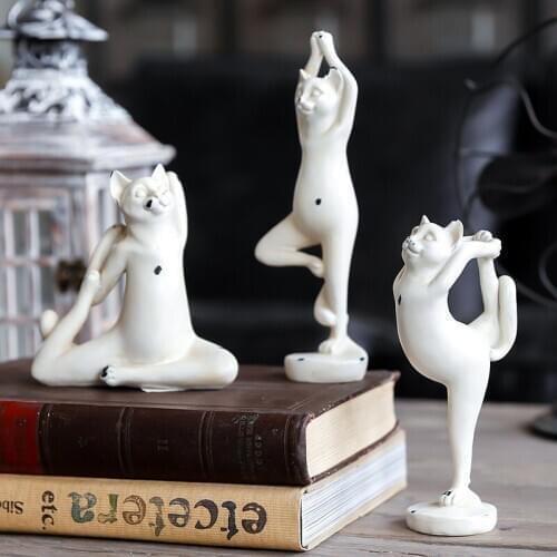 OLD VINTAGE ABSTRACT CAT FIGURINE SCULPTURE RESIN HANDMADE ORNAMENTS CREATIVE ANIMAL STATUES MODERN HOME DECORATIONS L3154