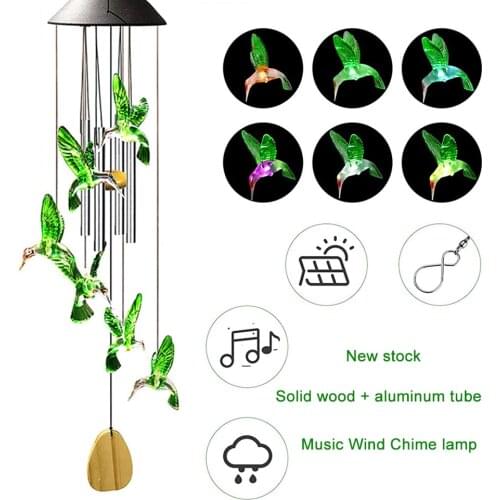 LED Solar Wind Chime Crystal Ball Hummingbird Wind Chime Light Color Changing Waterproof Hanging Solar Light For Home Garden