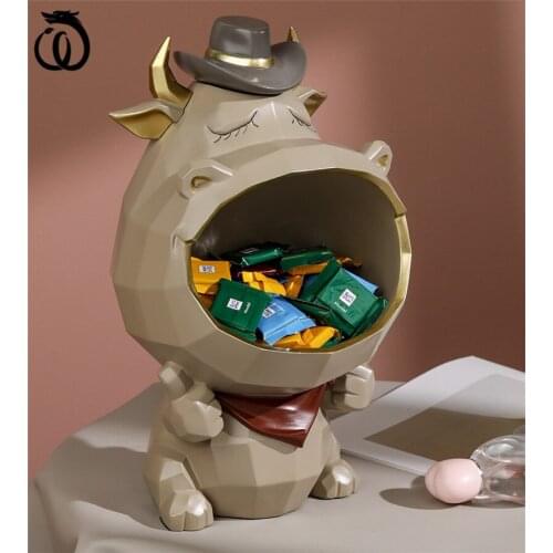 WU CHEN LONG Creative Resin Lucky Big Mouth Ox Art Sculpture Animal Cow Statue Key Porch Storage Box Home Decoration Gift R5911