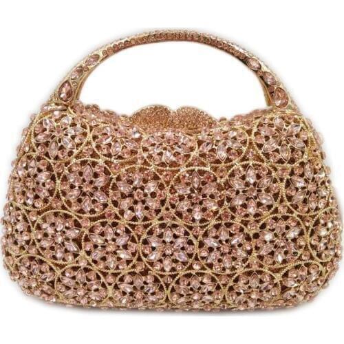 XIYUAN lady Crystal Clutch Purse For Women Formal wedding party Evening bags Rhinestones Handbags Bridal Wedding Flower handbag