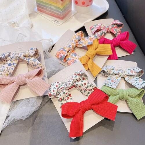 2 Pcs/Set Cute Bow Baby Hair Clips Vintage Flower Print Girls Barrettes Princess Kids Hair Accessories For Girls Headwear