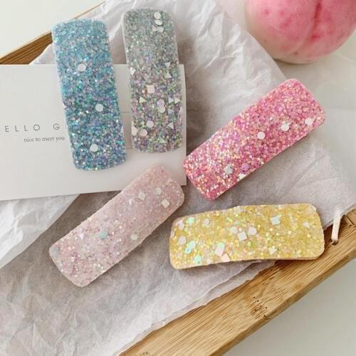 Women New Hairpins Colorful Rainbow Sequins Geometric Square Triangle Hairgrips Fashion Sweet Girls Hair Accessories