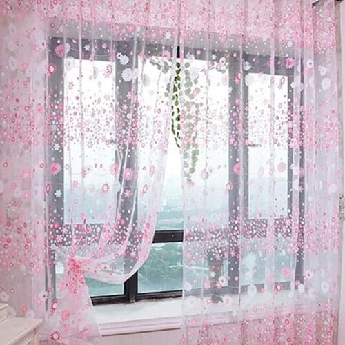 Floral Pattern Voile Curtain Window Curtain Translucent Room Decor Pastoral Balcony Valance for Home Office Cafe Bedroom