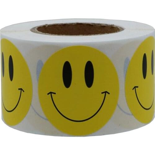 Yellow Smiley Face Happy Stickers 2" Round Circle Teacher Labels self-adhesive Smiley Stickers for cloth bags diary decoration