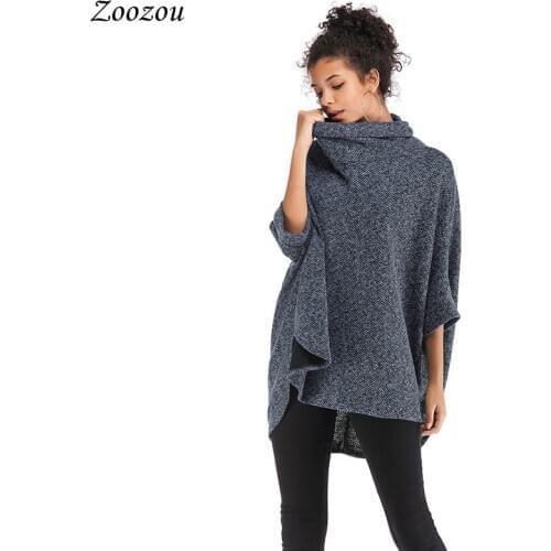 Women Casual Loose Batwing Sleeve Cape Irregular T Shirts Solid Color Turtleneck Pullovers 2020 New Vintage Fashion shirts Tops