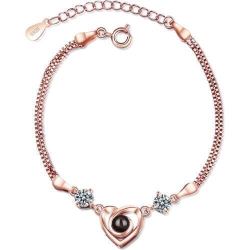 100 Language Projection Zircon Heart Bracelets & Bangles For Women Trend Creative 925 Sterling Silver Party Gifts Jewelry SAB44