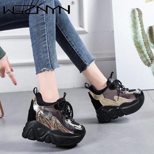 NEW Women Platform Sneakers 2021 Breathable Mesh Shoes Women Wedges Heels Casual Shoes 12 CM Thick Sole Trainers Tenis Feminino