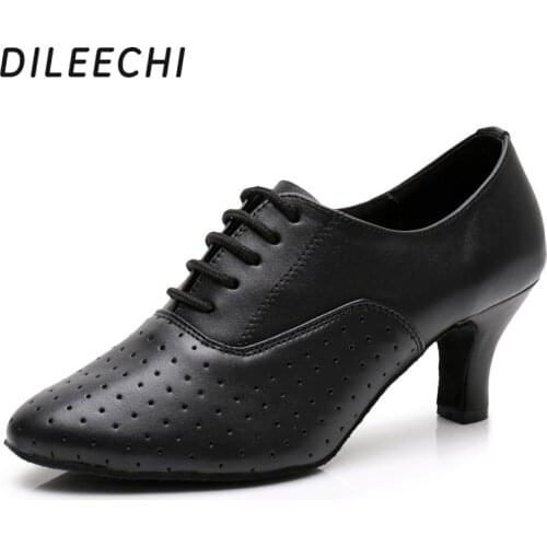 DILEECHI womens latin danc shoes Genuine Leather salsa bollroom dancing shoes heel 6cm soft outsole