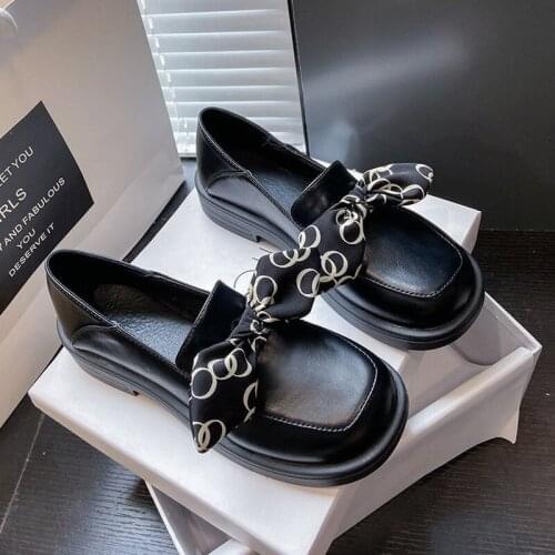 Single Shoes Women 2021 New Womens Shoes Autumn British Square Toe Flat Shoes Female Bow Student Small Leather Shoes Women