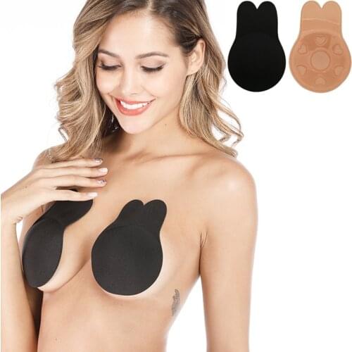 1 Pair Rabbit Ear Reusable Silicone Bust Lift Nipple Cover Push Up Invisible Self Adhesive Bra Strapless Breast Stickers Bralett