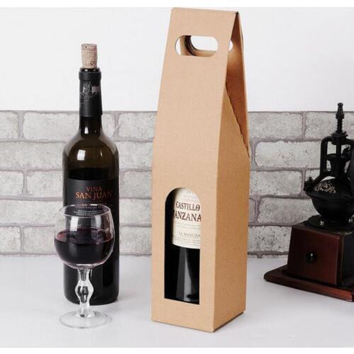 100pcs Portable Red Wine Box Gift Wrap Package Single Bottle Kraft Paper Storage Bag For Wedding Party Favor ZA5004
