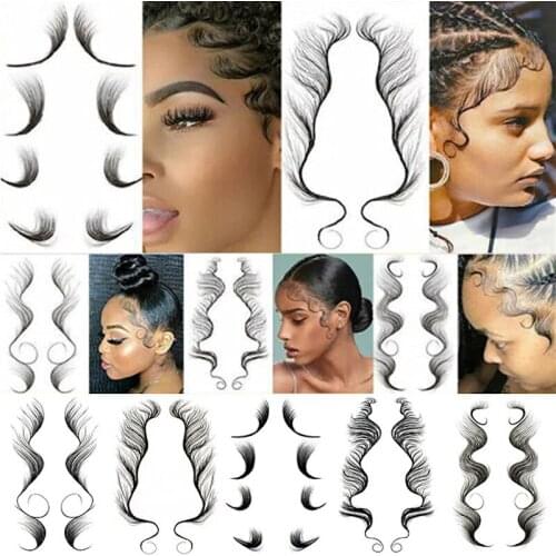 Wholesale 100 pcs Baby Hair Temporary Tattoos Sticker DIY Natural Curly Hair Edges Long lasting Waterproof Template Sticker