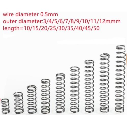20pcs/lot 0.5*4/5/6/7/8/10*10/15/20/25/30/35/40/45/50mm 0.5mm Stainless Steel Micro Small Compression spring