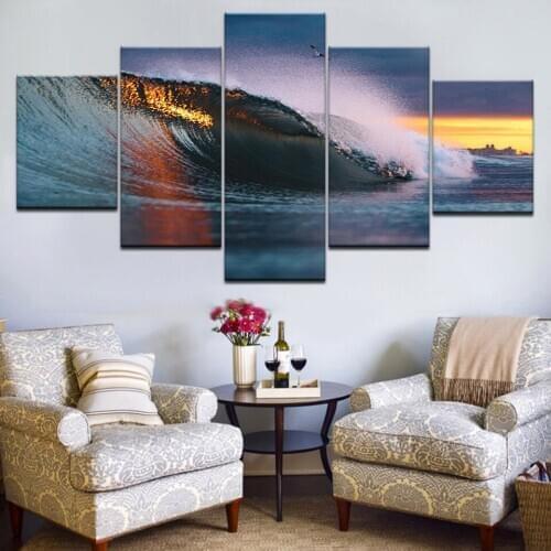 5 Pieces HD Print Canvas Landscape Home Decor Wall Pictures Modular Sunset Surge Picture