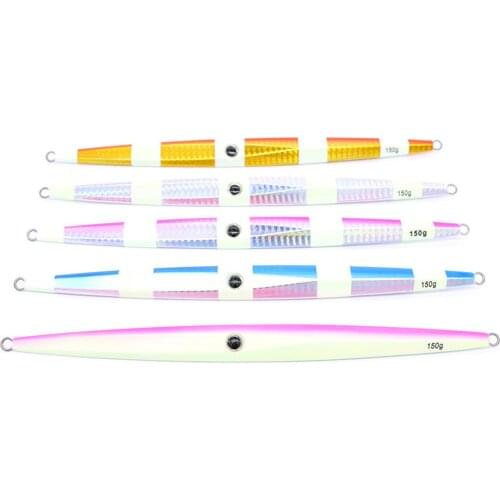 5PCS Sea Fishing Luminous Zebra Metal Jigging Lure Trolling Bait Bass Trout Slow Jig 150/200/250/300g