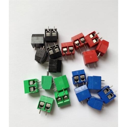 500PCS/LOT kf301-2p splice, screw type PCB spacing 5.0 terminal, iron pin/Copper feet KF301 red, green, black, blue