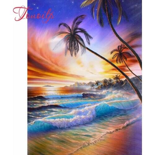 5D DIY Diamond Painting Beautiful beach scenery Embroidery Full circular Diamond Cross Stitch Rhinestone Mosaic Painting decor