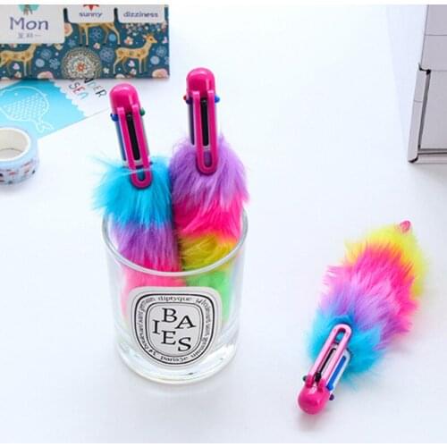 6 Colors Colorful Plush Ballpoint Pen Kawaii Writing Pens Gifts School Office Stationery Supplies Accessories Tool