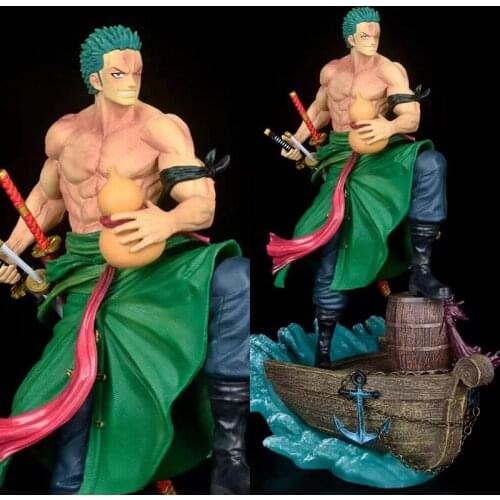 One Piece Anime Roronoa Zoro Figure GK New World Classic Battle Action Figure Hand Can Changed 37CM