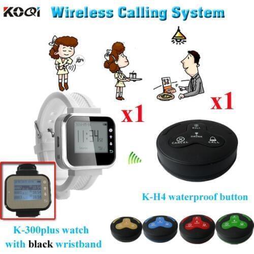 Wireless Table Buzzer System Vibrating Watch Pager With Call For Service ( 1pcs watch + 1pcs waterproof buzzer bell)