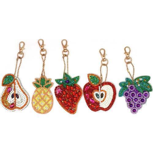 5Pcs DIY Full Special Shaped Diamond Painting Fruit Cartoon Keyring Keychains Cross Stitch Embroidery Women Bag Key Chain