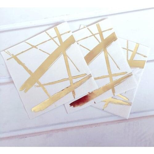 80PCS White and Gold Stripe Paper Napkin 100% Virgin Wood Paper Napkin For Wedding Baby Birthday Home Decoration Supplies