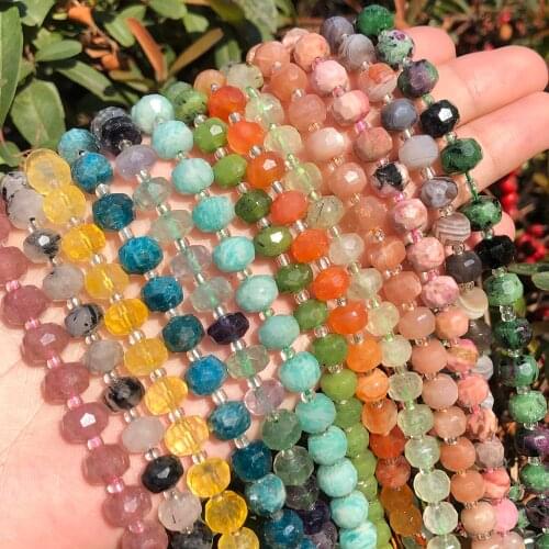 8mm Wheel Shape Agates Pink Quartz Apatite Rondelle Beads Faceted Round Glass Loose Beads for Jewelry Making Diy Accessories