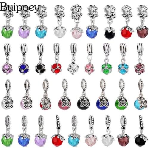 Buipoey Multicolor Crystal Ball Pendant Beads Red Crystal Apple Dangle Charm Fit Original Bracelets Necklace Jewelry Accessories
