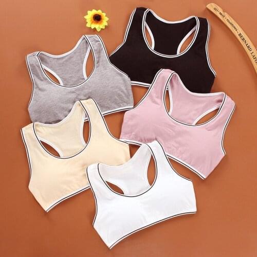 Girls bra development period without steel ring with insert elastic cotton sports solid color bottoming underwear small vest