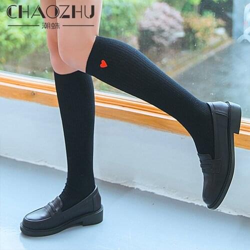 CHAOZHU Japanese kawaii high school loli leg stocking knee-high cute girls 100% cotton black yellow skirt accessories sokken