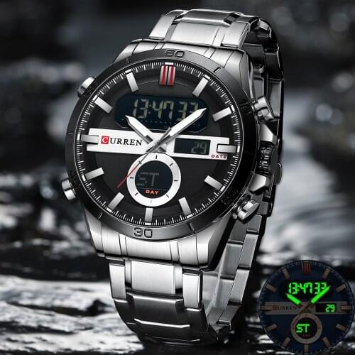 CURREN Men Military Sport Wrist Watch Quartz Steel Waterproof Dual Display Male Clock Watches Relogio Masculino