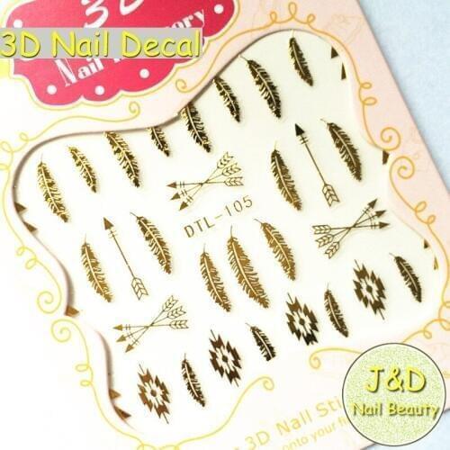 FOREVERJASMINE 24pcs Gold Feather Nail Art Sticker Arrows Nail Decals Silvery Indian Metal French Manciure Decoration 105