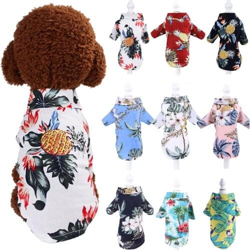 Hawaii Floral Dog Shirt Autumn Beach Shirt for Small Medium Pineapple Pet Dogs Holiday Clothing Short Sleeve V Neck Pet Clothes