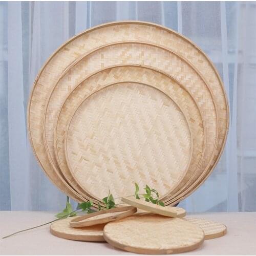 Round Bamboo Sieve Tray Hand-woven Tea Leaf Storage Baskets Hand-painted Fruit Organizer Picnic Snack Container Handmade Tray