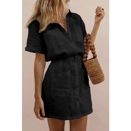 Summer Short Sleeve Dress Woman Shirt European Style Casual Dress Woman No Sash
