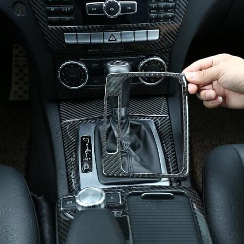Real Carbon Fiber Interior Gear Shift Panel Frame Sticker Trim for Mercedes Benz C Class W204 2007-2013 LHD Vehicles Accessories
